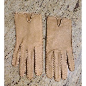 Vintage Size M 7 Tan Soft Textured Leather 9" Gloves Contrast Stitching Ms Aris